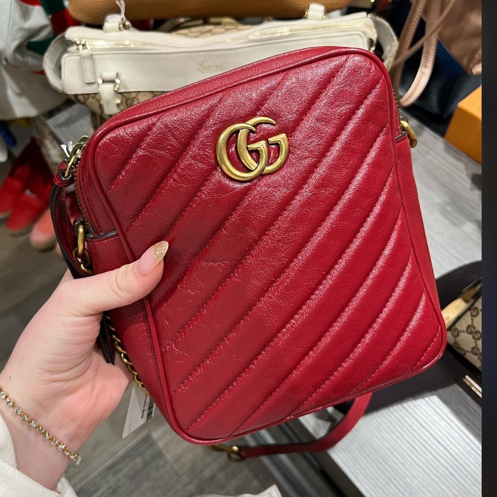 Gucci double zip marmont crossbody camera bag.